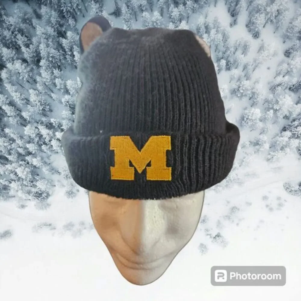 Youth New Era Navy Michigan Wolverines Cozy Cutie Cuffed Knit‎ Hat Size OFSA
